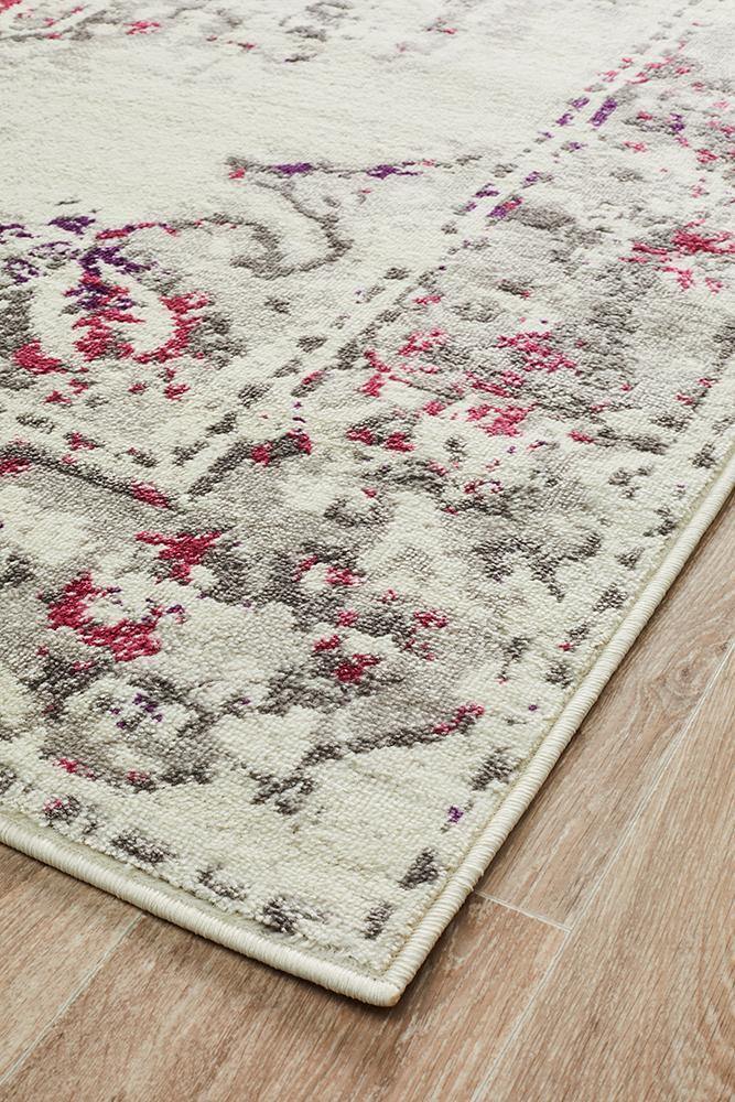 Alexa Transitional Rug White Pink Grey - Cozy Rugs Australia
