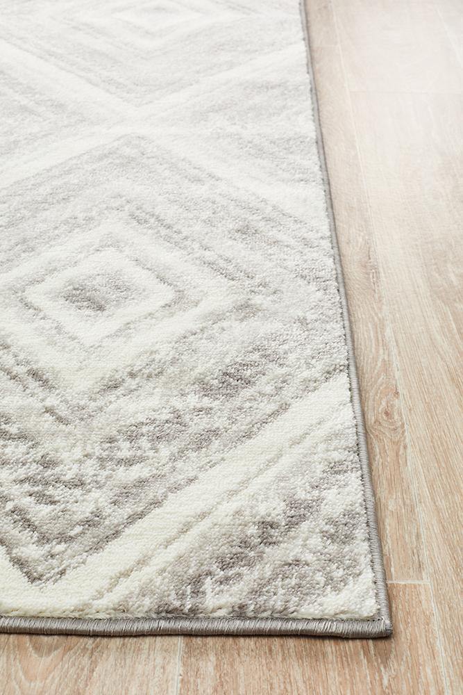 Sabrina Geo Diamonds Rug Silver Grey - Cozy Rugs Australia