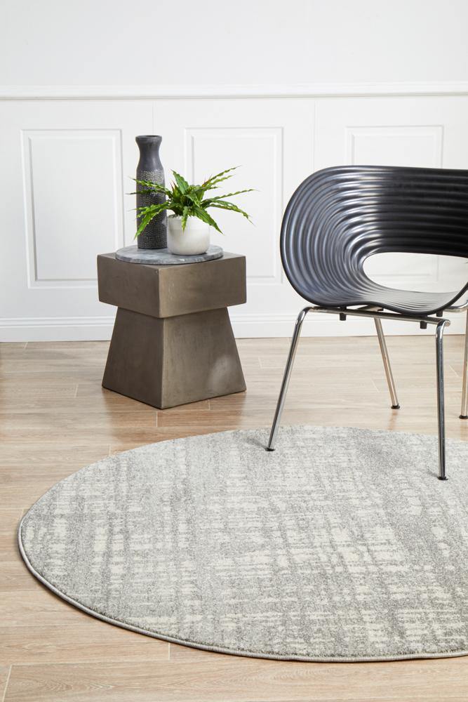 Mirage Ashley Abstract Modern Silver Grey Round Rug - Cozy Rugs Australia