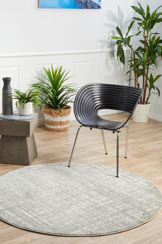 Mirage Ashley Abstract Modern Silver Grey Round Rug - Cozy Rugs Australia