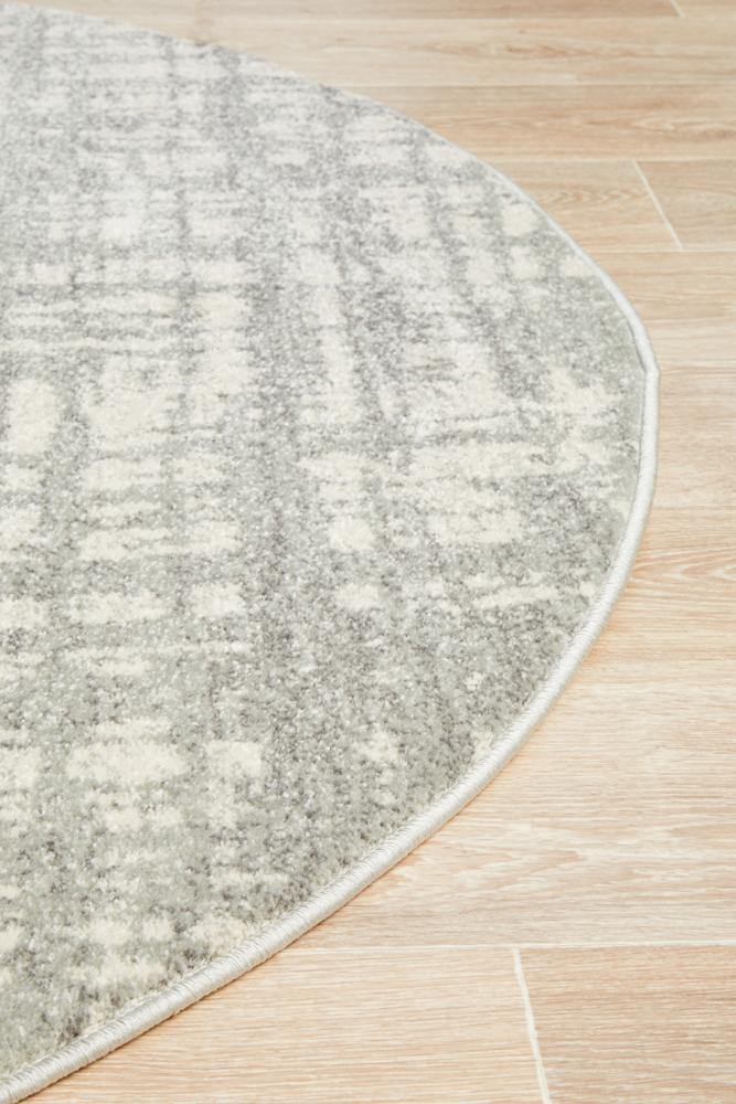 Mirage Ashley Abstract Modern Silver Grey Round Rug - Cozy Rugs Australia