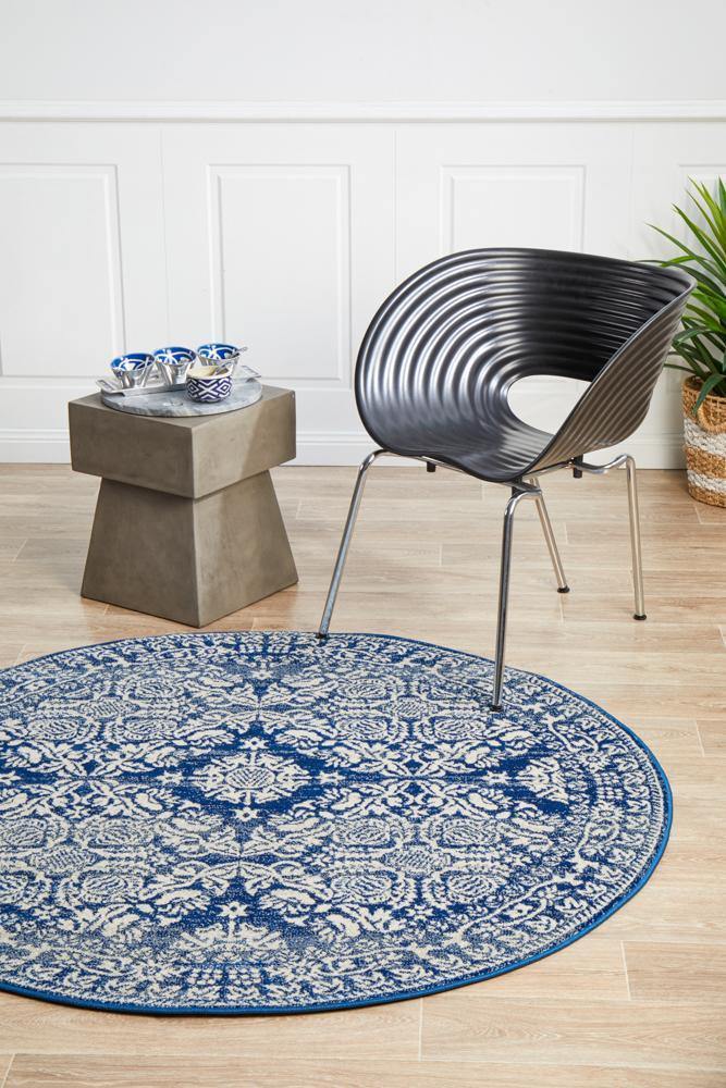 Mirage Gwyneth Stunning Transitional Navy Round Rug - Cozy Rugs Australia
