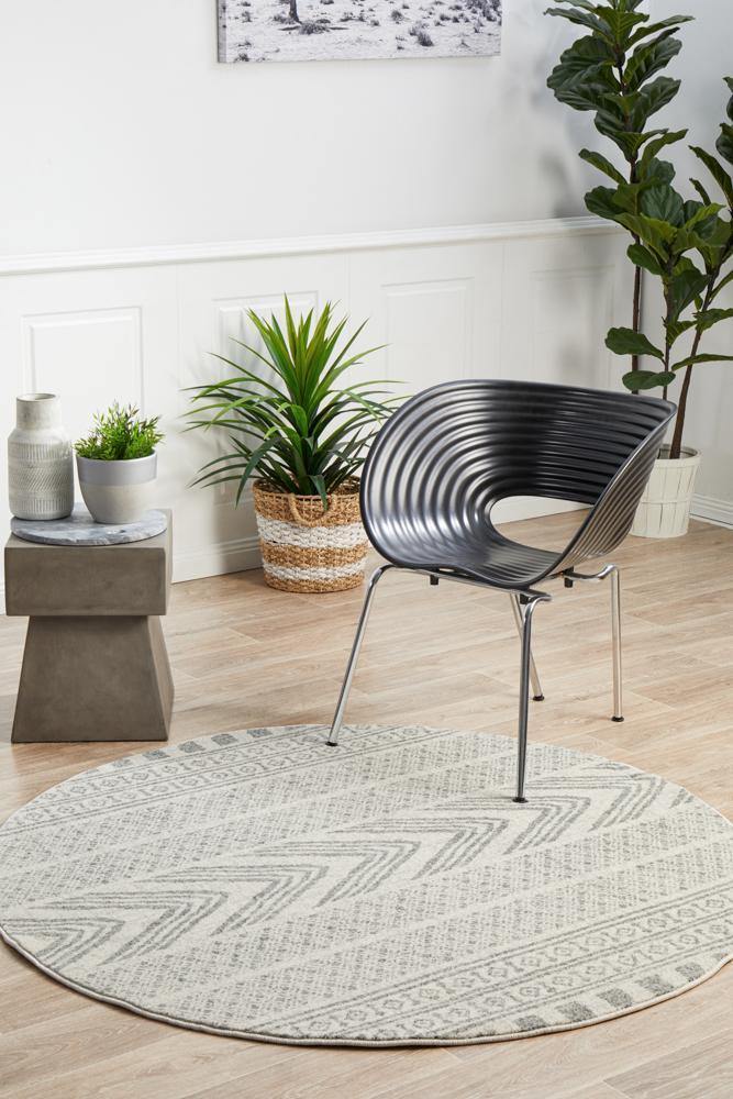 Mirage Adani Modern Tribal Design Grey Round Rug - Cozy Rugs Australia