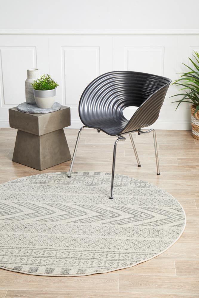 Mirage Adani Modern Tribal Design Grey Round Rug - Cozy Rugs Australia