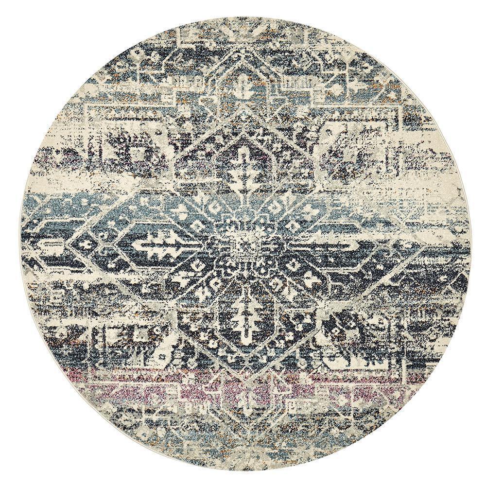 Museum Layton Blue Round Rug - Cozy Rugs Australia