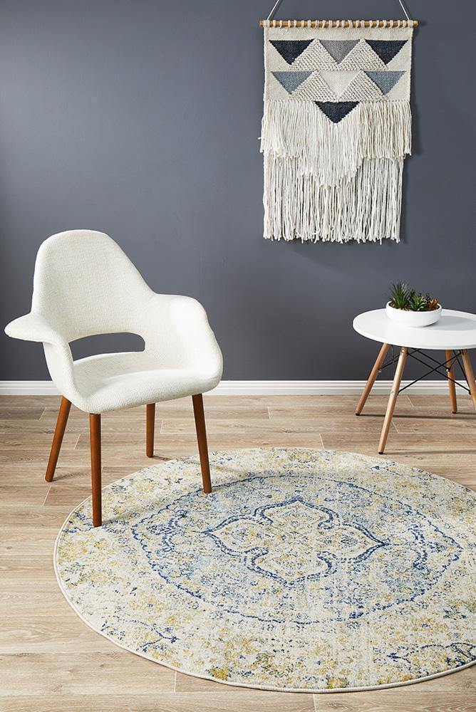 Museum Tyler Sky Blue Round Rug - Cozy Rugs Australia