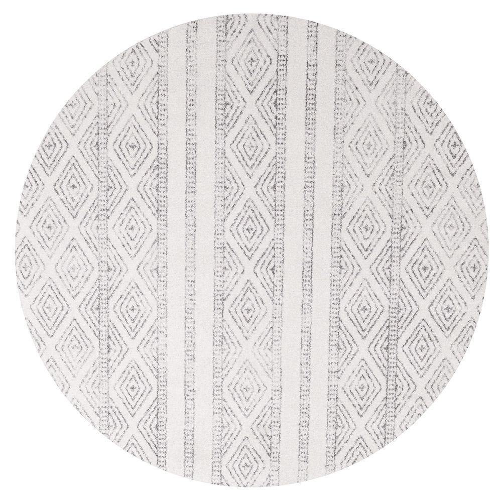 Oasis Salma White And Grey Tribal Round Rug - Cozy Rugs Australia