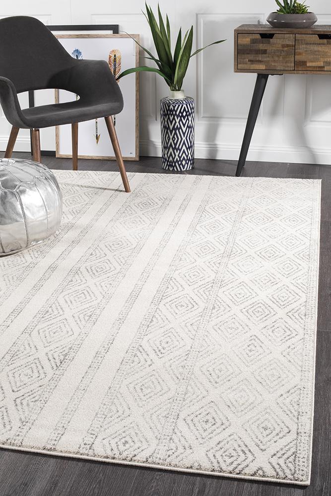Oasis Salma White And Grey Tribal Rug - Cozy Rugs Australia