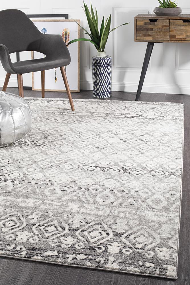 Oasis Zakira Dark Grey Tribal Rug - Cozy Rugs Australia