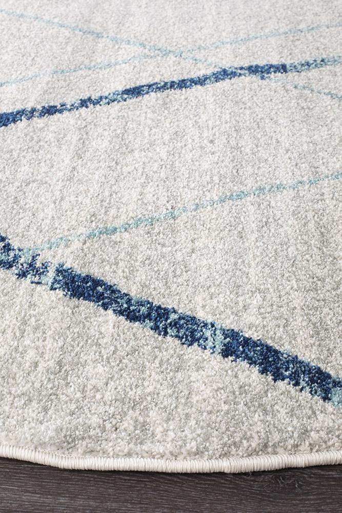 Oasis Noah White Blue Contemporary Round Rug - Cozy Rugs Australia