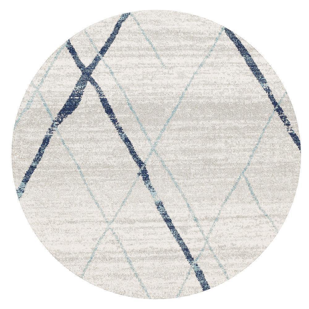 Oasis Noah White Blue Contemporary Round Rug - Cozy Rugs Australia