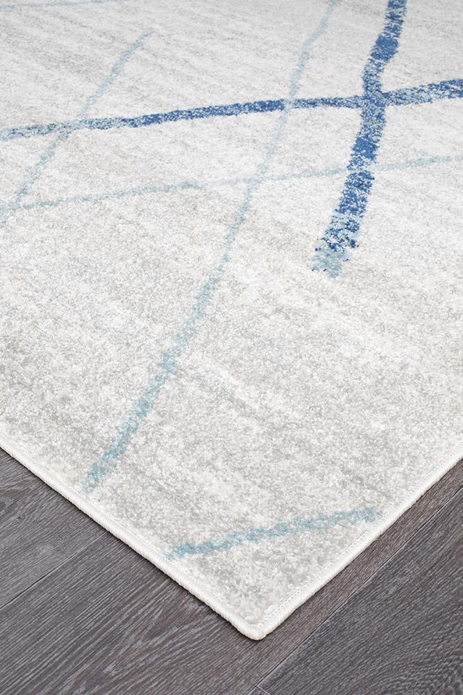 Oasis Noah White Blue Contemporary Runner Rug - Cozy Rugs Australia