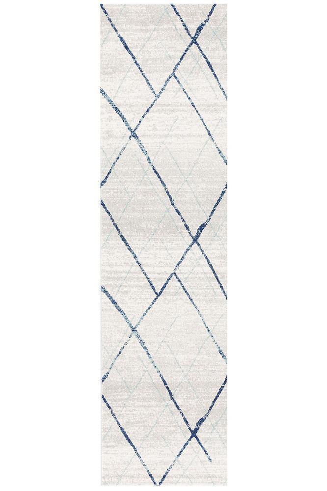 Oasis Noah White Blue Contemporary Runner Rug - Cozy Rugs Australia