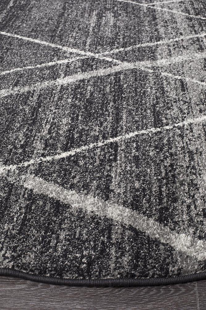 Oasis Noah Charcoal Contemporary Round Rug - Cozy Rugs Australia