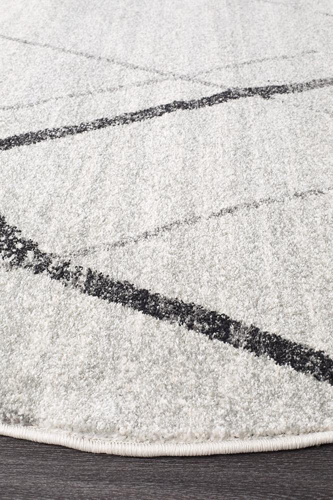 Oasis Noah White Grey Contemporary Round Rug - Cozy Rugs Australia