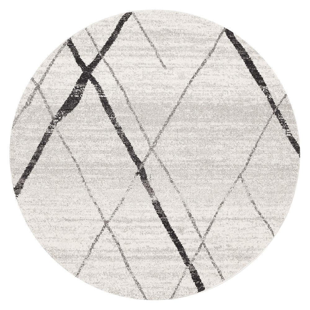 Oasis Noah White Grey Contemporary Round Rug - Cozy Rugs Australia