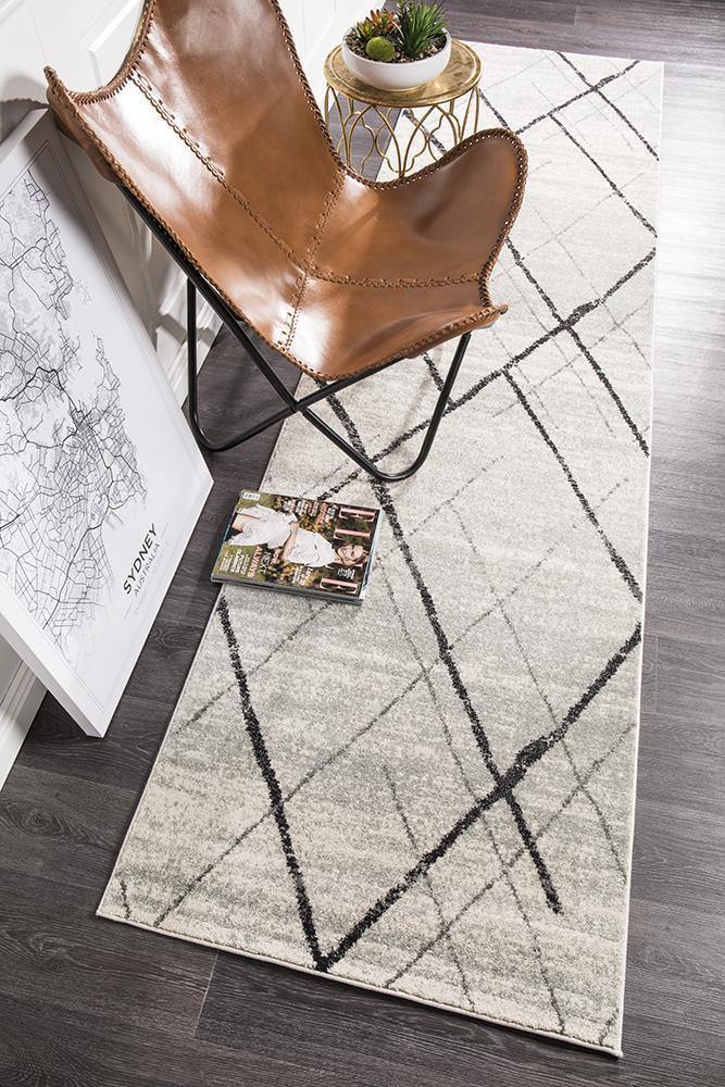 Oasis Noah White Grey Contemporary Runner Rug - Cozy Rugs Australia