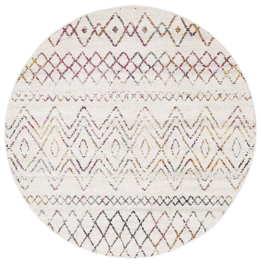 Oasis Nadia Multi Rustic Tribal Round Rug - Cozy Rugs Australia