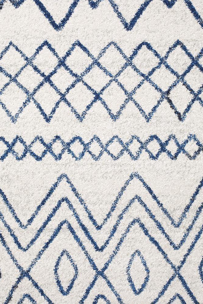 Oasis Nadia White Blue Rustic Tribal Round Rug - Cozy Rugs Australia