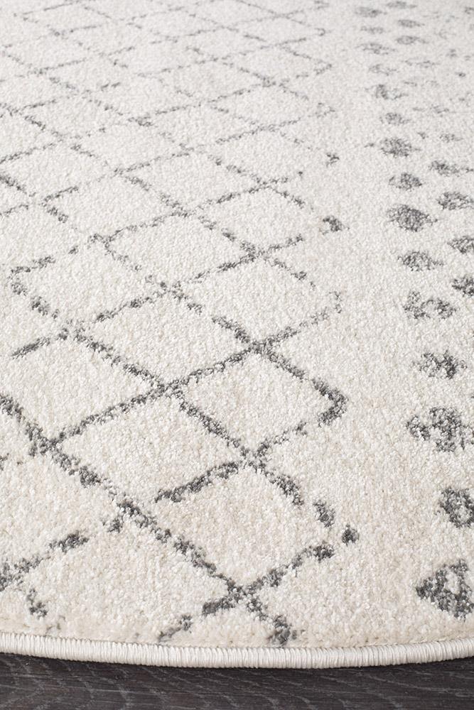 Oasis Selma White Grey Tribal Round Rug - Cozy Rugs Australia