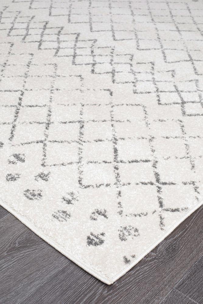 Oasis Selma White Grey Tribal Rug - Cozy Rugs Australia
