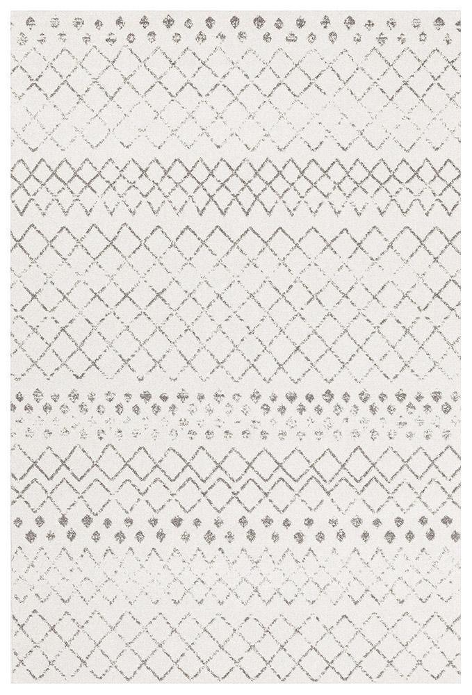 Oasis Selma White Grey Tribal Rug - Cozy Rugs Australia