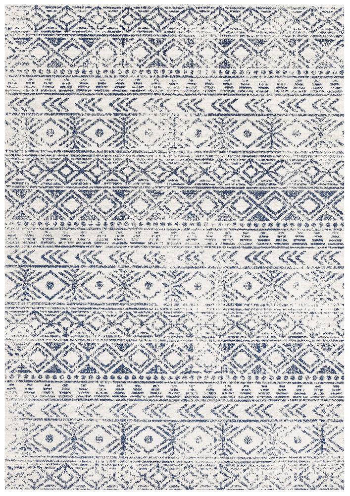 Oasis Ismail White Blue Rustic Rug - Cozy Rugs Australia