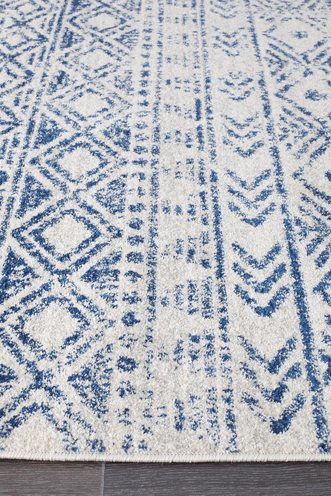 Oasis Ismail White Blue Rustic Rug - Cozy Rugs Australia