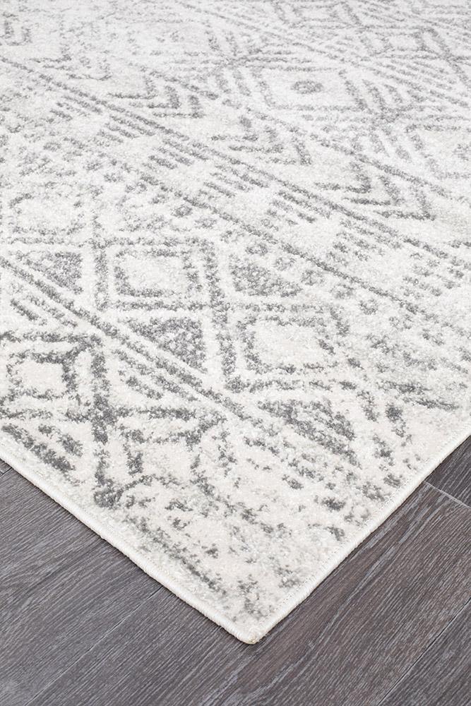 Oasis Ismail White Grey Rustic Runner Rug - Cozy Rugs Australia