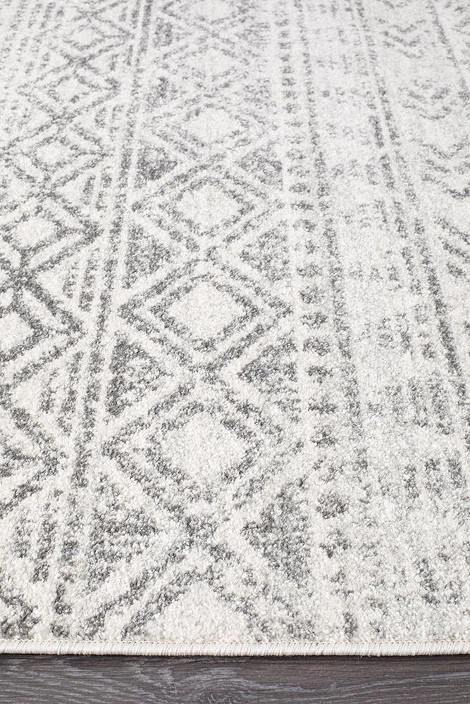 Oasis Ismail White Grey Rustic Runner Rug - Cozy Rugs Australia
