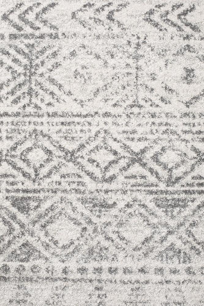 Oasis Ismail White Grey Rustic Runner Rug - Cozy Rugs Australia