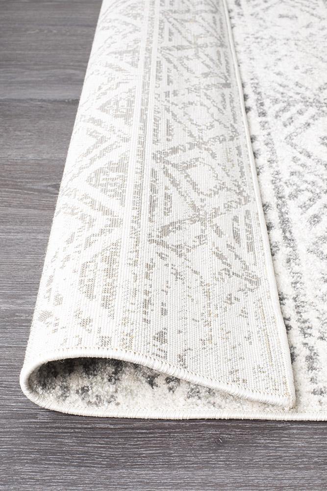 Oasis Ismail White Grey Rustic Runner Rug - Cozy Rugs Australia