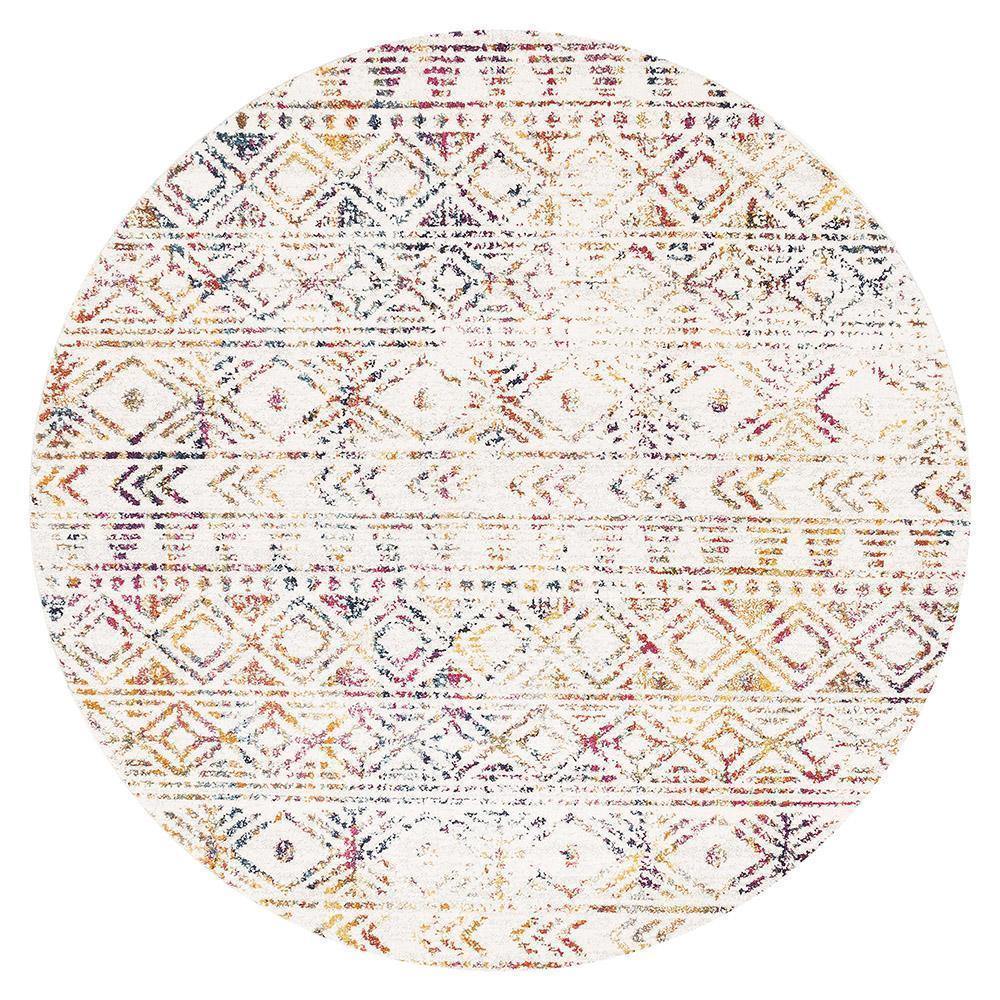 Oasis Ismail Multi Grey Rustic Round Rug - Cozy Rugs Australia