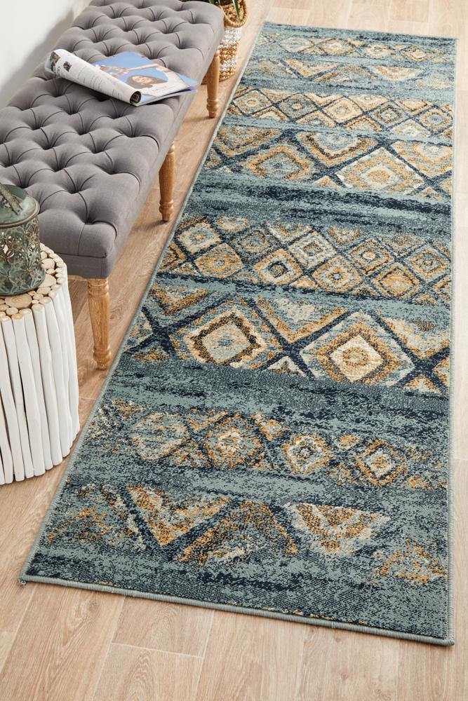 Oxford Mayfair Contrast Blue Runner Rug - Cozy Rugs Australia