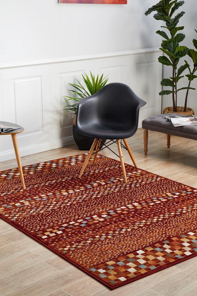 Oxford Mayfair Squares Rust Rug - Cozy Rugs Australia