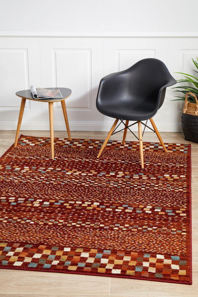 Oxford Mayfair Squares Rust Rug - Cozy Rugs Australia