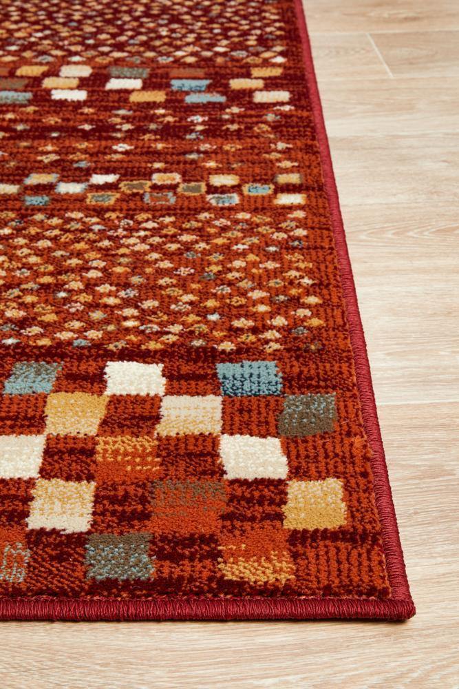 Oxford Mayfair Squares Rust Rug - Cozy Rugs Australia