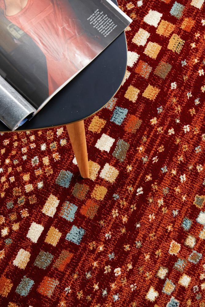 Oxford Mayfair Squares Rust Rug - Cozy Rugs Australia