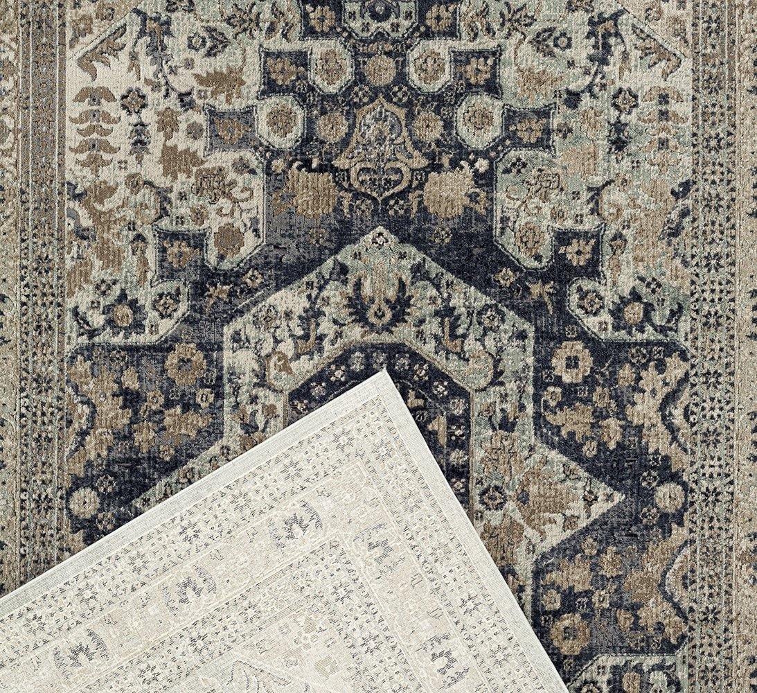 Providence Esquire Brushed Traditional Blue Rug - Cozy Rugs Australia