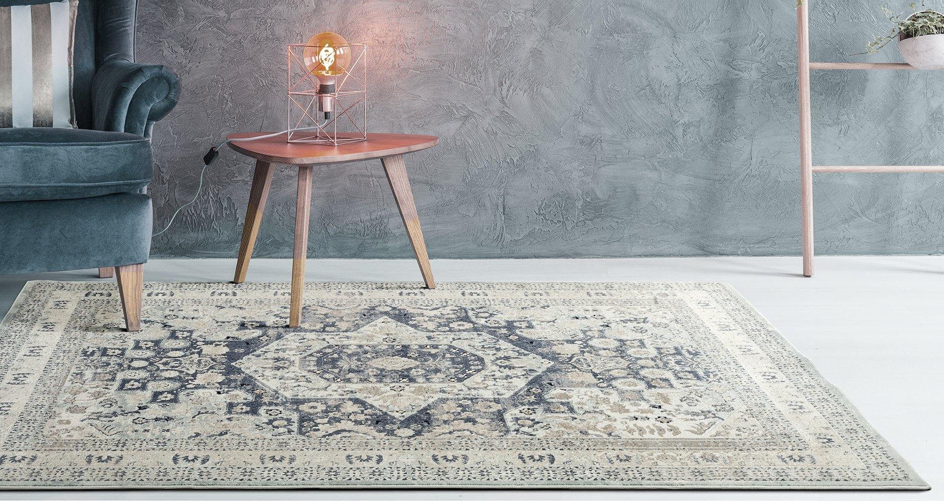 Providence Esquire Brushed Traditional Blue Rug - Cozy Rugs Australia