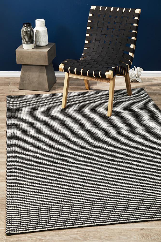 Studio Oskar Felted Wool Striped Rug Black White - Cozy Rugs Australia