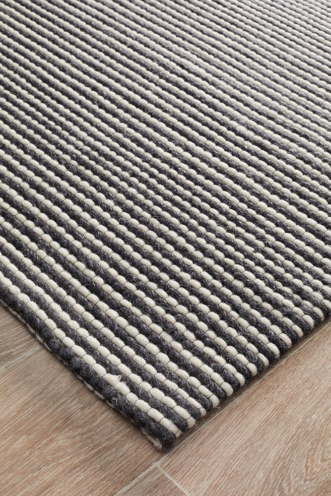 Studio Oskar Felted Wool Striped Rug Black White - Cozy Rugs Australia