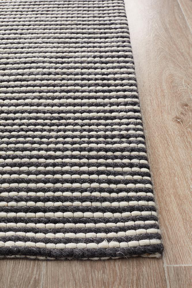 Studio Oskar Felted Wool Striped Rug Black White - Cozy Rugs Australia