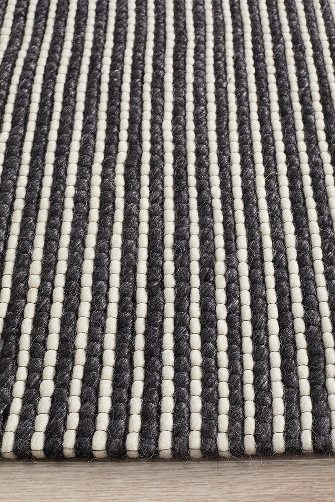 Studio Oskar Felted Wool Striped Rug Black White - Cozy Rugs Australia