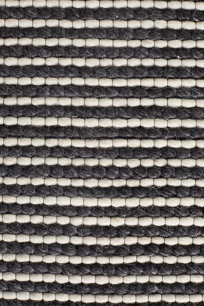 Studio Oskar Felted Wool Striped Rug Black White - Cozy Rugs Australia