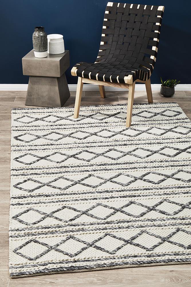 Studio Milly Textured Woollen Rug White Grey - Cozy Rugs Australia