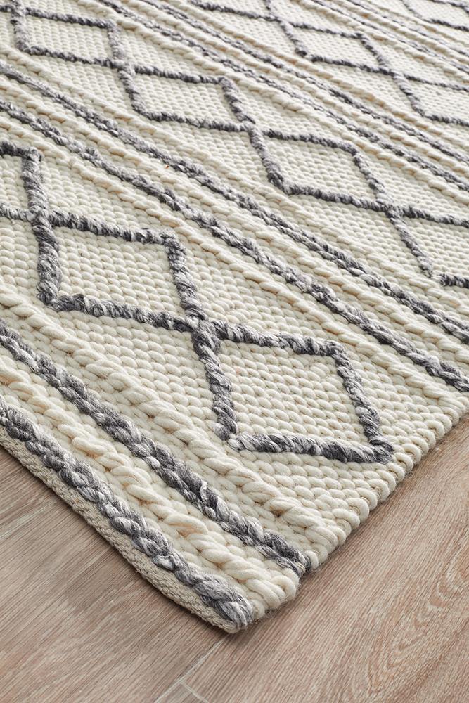 Studio Milly Textured Woollen Rug White Grey - Cozy Rugs Australia