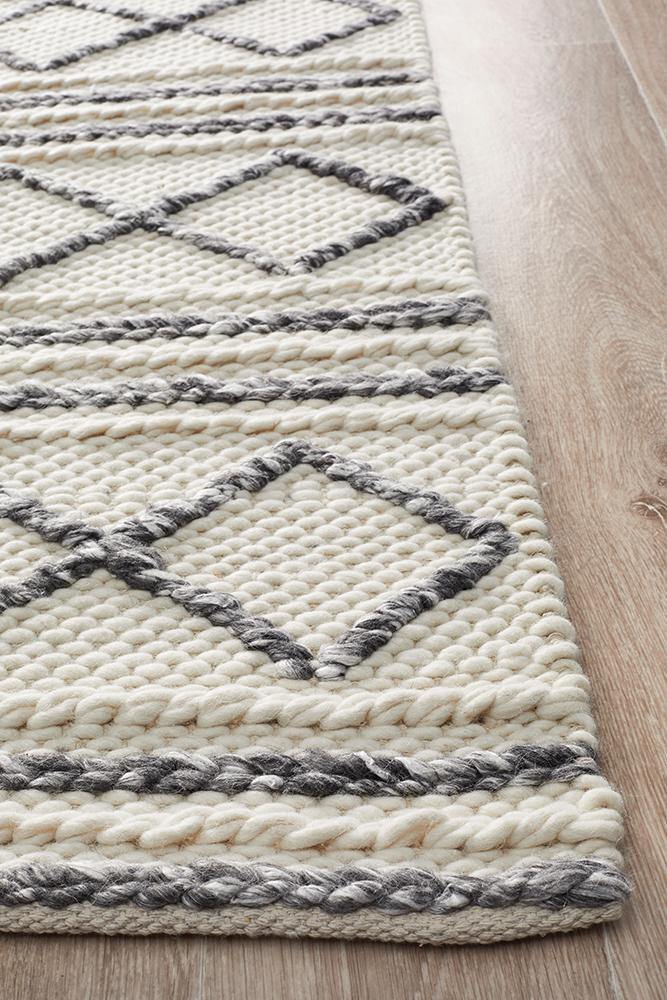 Studio Milly Textured Woollen Rug White Grey - Cozy Rugs Australia