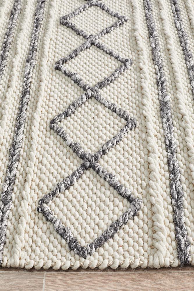 Studio Milly Textured Woollen Rug White Grey - Cozy Rugs Australia