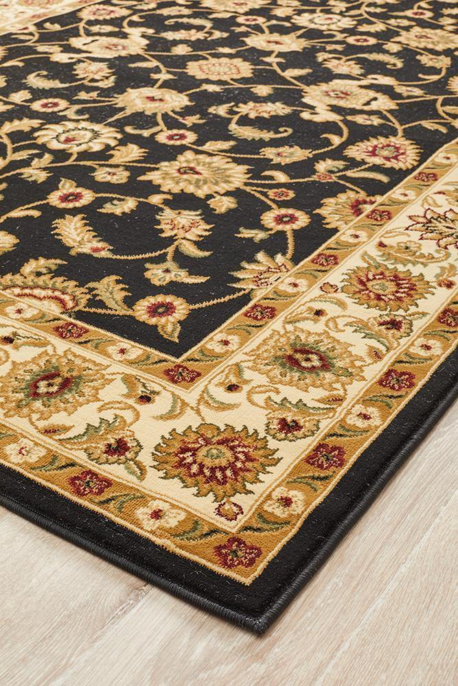 Sydney Collection Classic Rug Black with Ivory Border - Cozy Rugs Australia